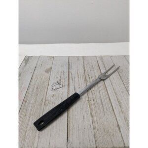 Vintage EKCO #2 Chromium Solid Meat Utility Fork Black Handle 12 1/2"